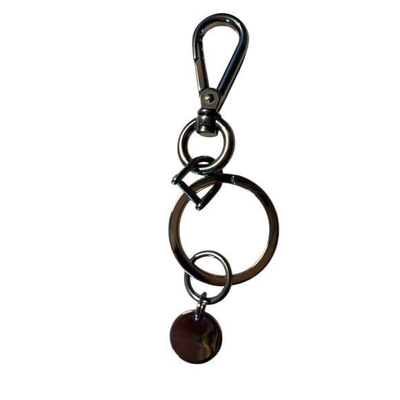 Prada Metal Keychain Key Ring Bag Charm Silver Engraved Logo Vintage - Picture 4 of 6